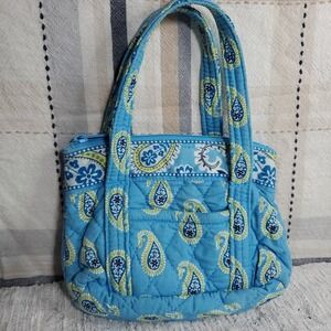 Vtg Vera Bradley Bermuda Blue Paisley Mini Purse Quilted Handbag Retired Pattern